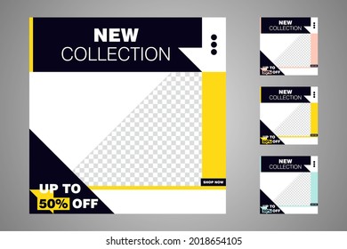 New set of editable minimal banner templates. Suitable for social media posts and web or internet ads. Vector illustration with photo college.
