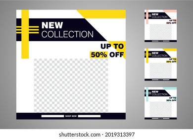 New set of editable minimal banner templates. Suitable for social media posts and web or internet ads. Vector illustration with photo college.