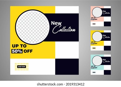 New set of editable minimal banner templates. Suitable for social media posts and web or internet ads. Vector illustration with photo college.