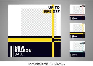 New set of editable minimal banner templates. Suitable for social media posts and web or internet ads. Vector illustration with photo college.