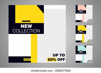 New set of editable minimal banner templates. Suitable for social media posts and web or internet ads. Vector illustration with photo college.