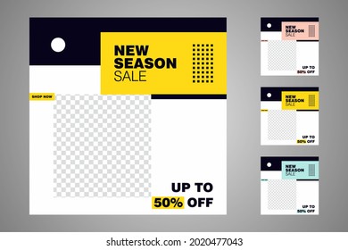 New set of editable minimal banner templates. Suitable for social media posts and web or internet ads. Vector illustration with photo college.