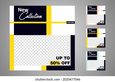 New set of editable minimal banner templates. Suitable for social media posts and web or internet ads. Vector illustration with photo college.