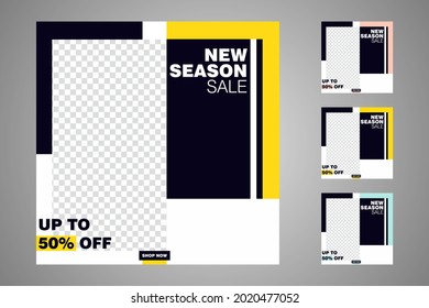 New set of editable minimal banner templates. Suitable for social media posts and web or internet ads. Vector illustration with photo college.