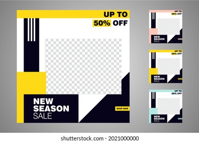 New set of editable minimal banner templates. Suitable for social media posts and web or internet ads. Vector illustration with photo college.