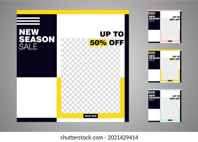 New set of editable minimal banner templates. Suitable for social media posts and web or internet ads. Vector illustration with photo college.