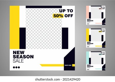 New set of editable minimal banner templates. Suitable for social media posts and web or internet ads. Vector illustration with photo college.