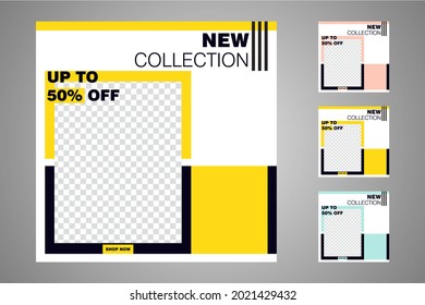 New set of editable minimal banner templates. Suitable for social media posts and web or internet ads. Vector illustration with photo college.