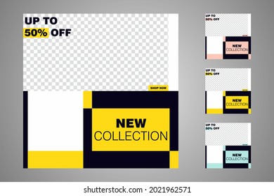 New set of editable minimal banner templates. Suitable for social media posts and web or internet ads. Vector illustration with photo college.