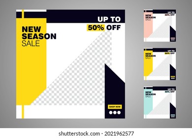 Nuevo conjunto de plantillas de banners mínimas editables. Adecuado para publicaciones en medios sociales y anuncios web o en internet. Ilustración vectorial con colegio fotográfico.