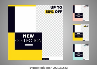 Nuevo conjunto de plantillas de banners mínimas editables. Adecuado para publicaciones en medios sociales y anuncios web o en internet. Ilustración vectorial con colegio fotográfico.