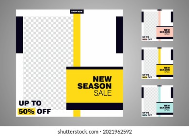 New set of editable minimal banner templates. Suitable for social media posts and web or internet ads. Vector illustration with photo college.