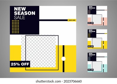 New set of editable minimal banner templates. Suitable for social media posts and web or internet ads. Vector illustration with photo college.