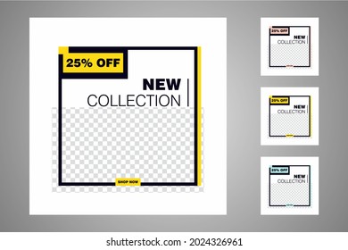 Nuevo conjunto de plantillas de banners mínimas editables. Adecuado para publicaciones en medios sociales y anuncios web o en internet. Ilustración vectorial con colegio fotográfico.