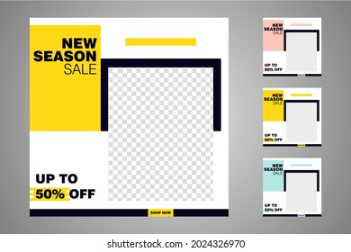 New set of editable minimal banner templates. Suitable for social media posts and web or internet ads. Vector illustration with photo college.