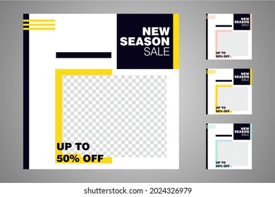 New set of editable minimal banner templates. Suitable for social media posts and web or internet ads. Vector illustration with photo college.