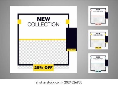 New set of editable minimal banner templates. Suitable for social media posts and web or internet ads. Vector illustration with photo college.