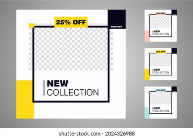 New set of editable minimal banner templates. Suitable for social media posts and web or internet ads. Vector illustration with photo college.
