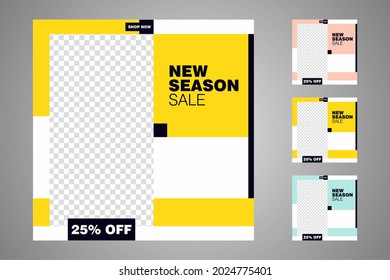 New set of editable minimal banner templates. Suitable for social media posts and web or internet ads. Vector illustration with photo college.