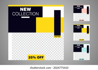 New set of editable minimal banner templates. Suitable for social media posts and web or internet ads. Vector illustration with photo college.