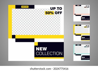 Nuevo conjunto de plantillas de banners mínimas editables. Adecuado para publicaciones en medios sociales y anuncios web o en internet. Ilustración vectorial con colegio fotográfico.