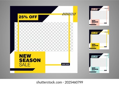 New set of editable minimal banner templates. Suitable for social media posts and web or internet ads. Vector illustration with photo college.