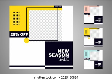 New set of editable minimal banner templates. Suitable for social media posts and web or internet ads. Vector illustration with photo college.