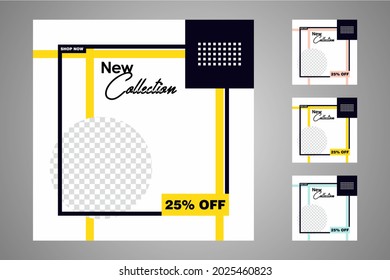 New set of editable minimal banner templates. Suitable for social media posts and web or internet ads. Vector illustration with photo college.