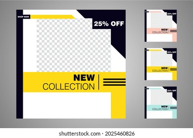 Nuevo conjunto de plantillas de banners mínimas editables. Adecuado para publicaciones en medios sociales y anuncios web o en internet. Ilustración vectorial con colegio fotográfico.