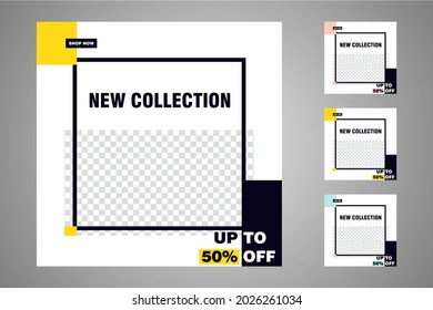Nuevo conjunto de plantillas de banners mínimas editables. Adecuado para publicaciones en medios sociales y anuncios web o en internet. Ilustración vectorial con colegio fotográfico.