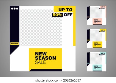 Nuevo conjunto de plantillas de banners mínimas editables. Adecuado para publicaciones en medios sociales y anuncios web o en internet. Ilustración vectorial con colegio fotográfico.