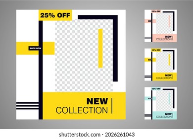 New set of editable minimal banner templates. Suitable for social media posts and web or internet ads. Vector illustration with photo college.