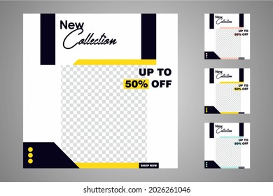 New set of editable minimal banner templates. Suitable for social media posts and web or internet ads. Vector illustration with photo college.