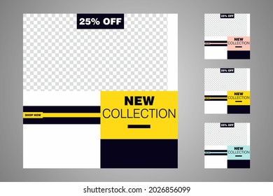 New set of editable minimal banner templates. Suitable for social media posts and web or internet ads. Vector illustration with photo college.