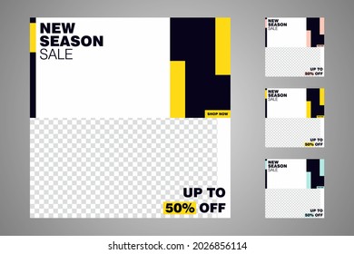 New set of editable minimal banner templates. Suitable for social media posts and web or internet ads. Vector illustration with photo college.