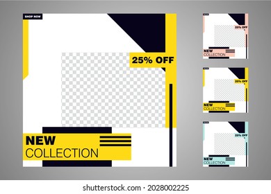 New set of editable minimal banner templates. Suitable for social media posts and web or internet ads. Vector illustration with photo college.