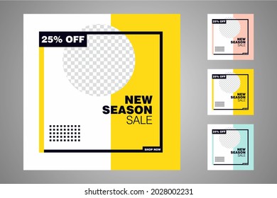 New set of editable minimal banner templates. Suitable for social media posts and web or internet ads. Vector illustration with photo college.