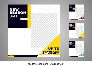 New set of editable minimal banner templates. Suitable for social media posts and web or internet ads. Vector illustration with photo college.
