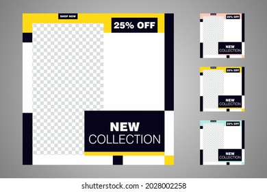 New set of editable minimal banner templates. Suitable for social media posts and web or internet ads. Vector illustration with photo college.