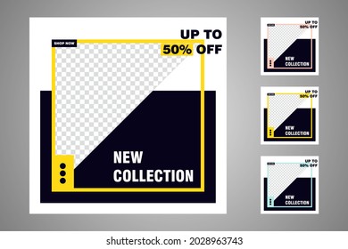 New set of editable minimal banner templates. Suitable for social media posts and web or internet ads. Vector illustration with photo college.