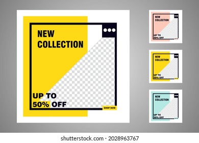 Nuevo conjunto de plantillas de banners mínimas editables. Adecuado para publicaciones en medios sociales y anuncios web o en internet. Ilustración vectorial con colegio fotográfico.