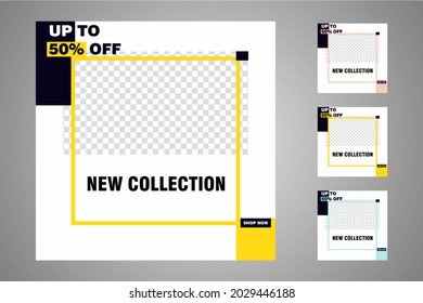New set of editable minimal banner templates. Suitable for social media posts and web or internet ads. Vector illustration with photo college.