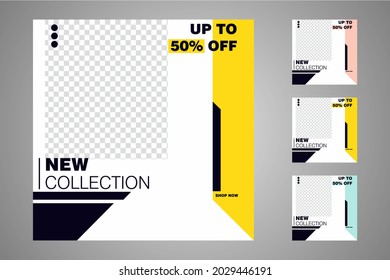New set of editable minimal banner templates. Suitable for social media posts and web or internet ads. Vector illustration with photo college.