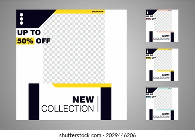 Nuevo conjunto de plantillas de banners mínimas editables. Adecuado para publicaciones en medios sociales y anuncios web o en internet. Ilustración vectorial con colegio fotográfico.