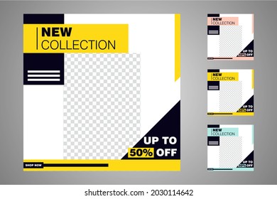 New set of editable minimal banner templates. Suitable for social media posts and web or internet ads. Vector illustration with photo college.