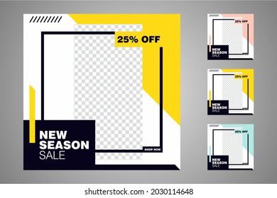 New set of editable minimal banner templates. Suitable for social media posts and web or internet ads. Vector illustration with photo college.