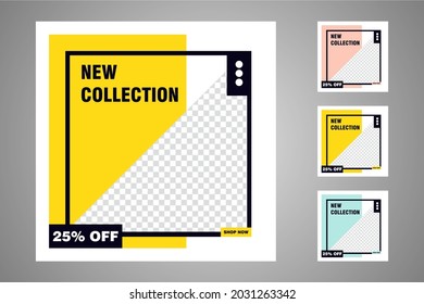 New set of editable minimal banner templates. Suitable for social media posts and web or internet ads. Vector illustration with photo college.