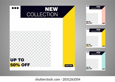 New set of editable minimal banner templates. Suitable for social media posts and web or internet ads. Vector illustration with photo college.