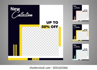 New set of editable minimal banner templates. Suitable for social media posts and web or internet ads. Vector illustration with photo college.