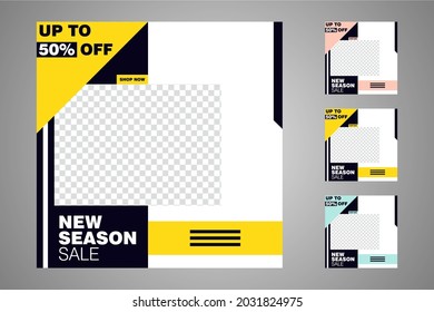 Nuevo conjunto de plantillas de banners mínimas editables. Adecuado para publicaciones en medios sociales y anuncios web o en internet. Ilustración vectorial con colegio fotográfico.